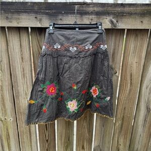 Free People Black/Grey Skirt with Colorful Floral Embroidery